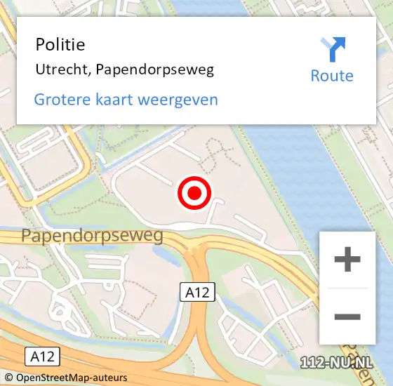 Locatie op kaart van de 112 melding: Politie Utrecht, Papendorpseweg op 19 mei 2023 19:21