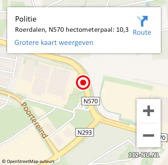 Locatie op kaart van de 112 melding: Politie Roerdalen, N570 hectometerpaal: 10,3 op 19 mei 2023 19:31