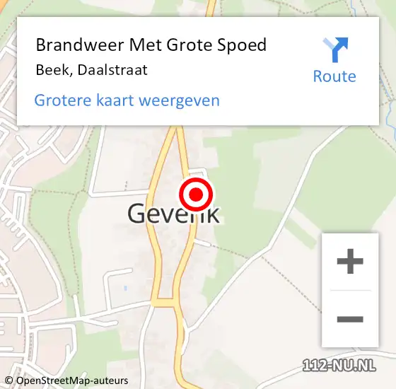 Locatie op kaart van de 112 melding: Brandweer Met Grote Spoed Naar Beek, Daalstraat op 19 mei 2023 19:54