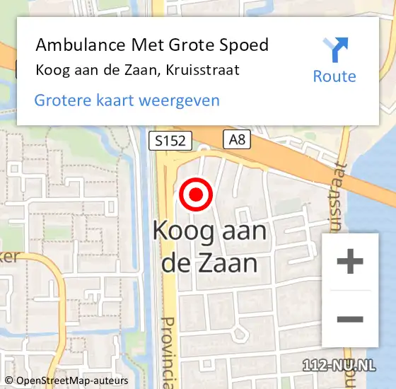 Locatie op kaart van de 112 melding: Ambulance Met Grote Spoed Naar Koog aan de Zaan, Kruisstraat op 19 mei 2023 19:56