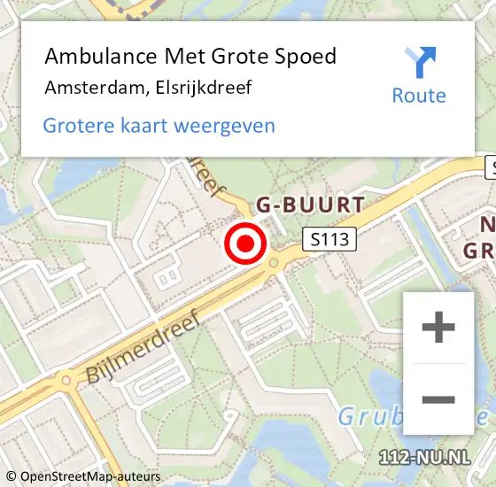 Locatie op kaart van de 112 melding: Ambulance Met Grote Spoed Naar Amsterdam, Elsrijkdreef op 19 mei 2023 20:04