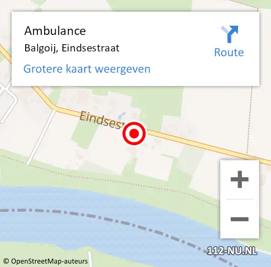 Locatie op kaart van de 112 melding: Ambulance Balgoij, Eindsestraat op 26 augustus 2014 01:51