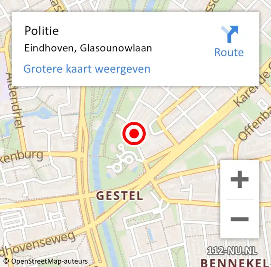 Locatie op kaart van de 112 melding: Politie Eindhoven, Glasounowlaan op 19 mei 2023 20:36