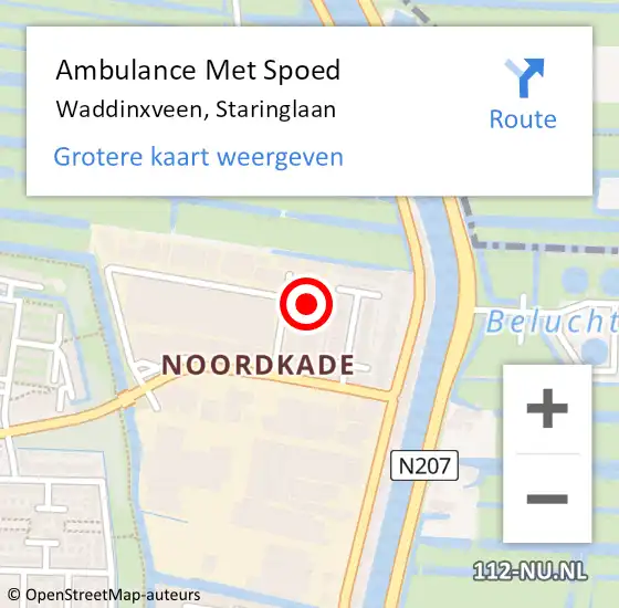 Locatie op kaart van de 112 melding: Ambulance Met Spoed Naar Waddinxveen, Staringlaan op 19 mei 2023 20:38