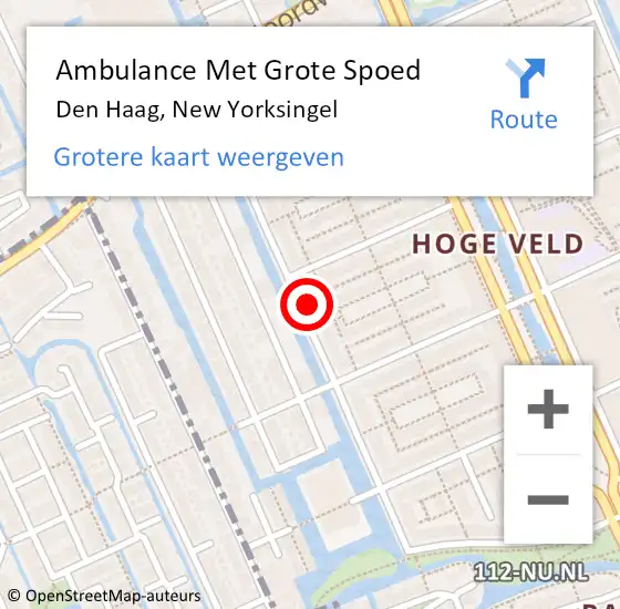 Locatie op kaart van de 112 melding: Ambulance Met Grote Spoed Naar Den Haag, New Yorksingel op 19 mei 2023 20:59