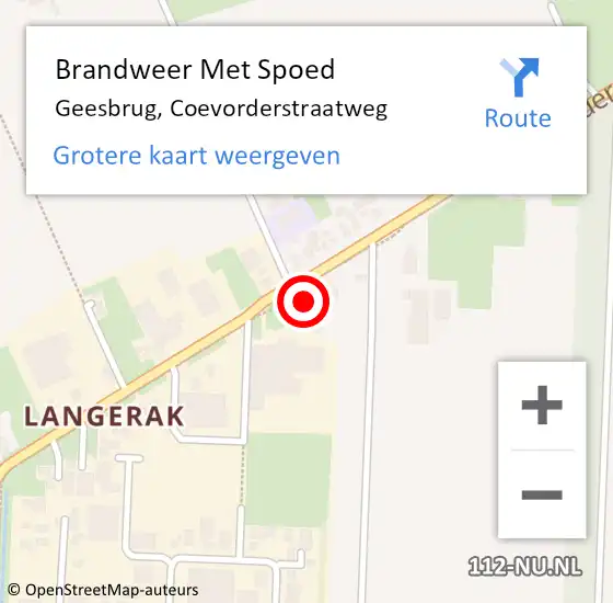 Locatie op kaart van de 112 melding: Brandweer Met Spoed Naar Geesbrug, Coevorderstraatweg op 19 mei 2023 20:59