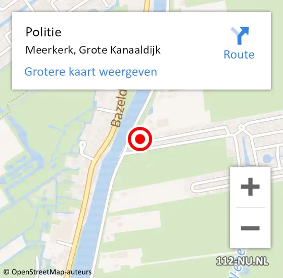 Locatie op kaart van de 112 melding: Politie Meerkerk, Grote Kanaaldijk op 19 mei 2023 21:21