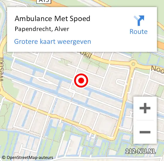 Locatie op kaart van de 112 melding: Ambulance Met Spoed Naar Papendrecht, Alver op 19 mei 2023 21:54