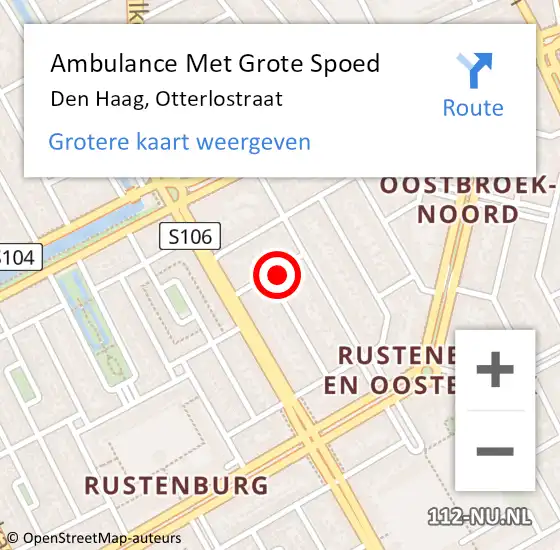 Locatie op kaart van de 112 melding: Ambulance Met Grote Spoed Naar Den Haag, Otterlostraat op 19 mei 2023 22:50