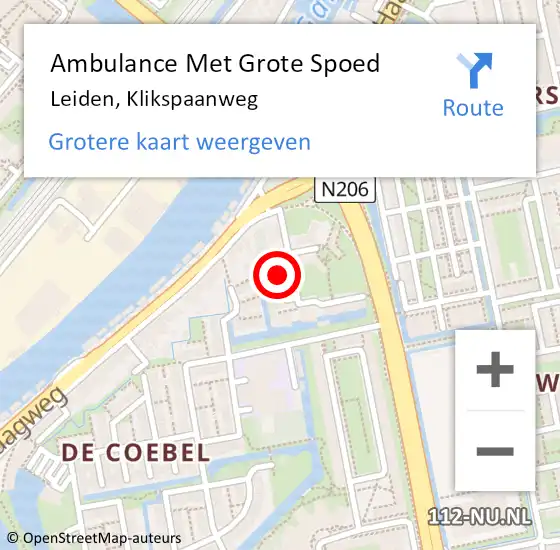 Locatie op kaart van de 112 melding: Ambulance Met Grote Spoed Naar Leiden, Klikspaanweg op 19 mei 2023 23:14