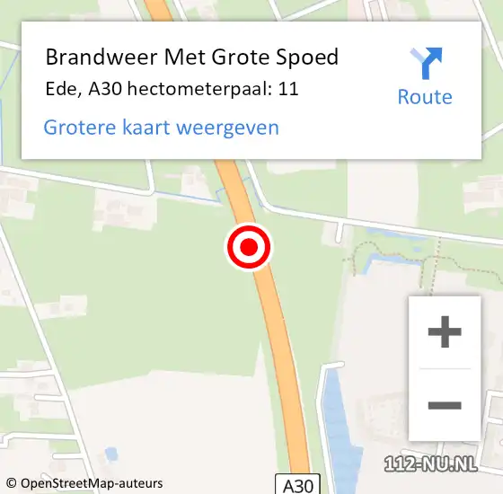 Locatie op kaart van de 112 melding: Brandweer Met Grote Spoed Naar Ede, A30 hectometerpaal: 11 op 19 mei 2023 23:38