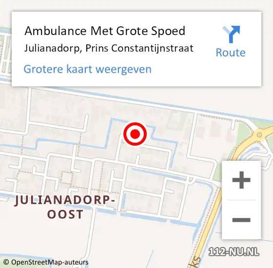 Locatie op kaart van de 112 melding: Ambulance Met Grote Spoed Naar Julianadorp, Prins Constantijnstraat op 20 mei 2023 01:30