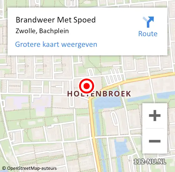 Locatie op kaart van de 112 melding: Brandweer Met Spoed Naar Zwolle, Bachplein op 20 mei 2023 01:44