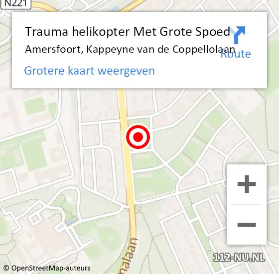 Locatie op kaart van de 112 melding: Trauma helikopter Met Grote Spoed Naar Amersfoort, Kappeyne van de Coppellolaan op 20 mei 2023 04:07