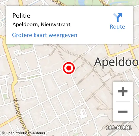 Locatie op kaart van de 112 melding: Politie Apeldoorn, Nieuwstraat op 20 mei 2023 04:15