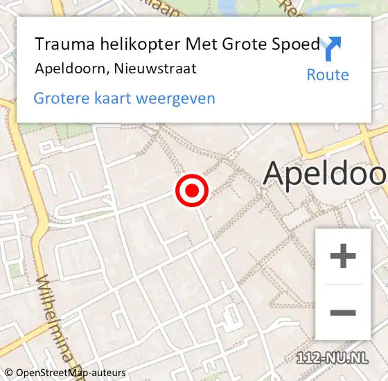 Locatie op kaart van de 112 melding: Trauma helikopter Met Grote Spoed Naar Apeldoorn, Nieuwstraat op 20 mei 2023 04:19