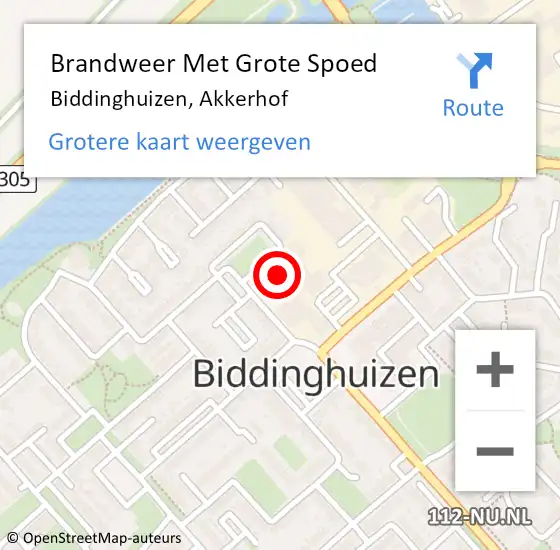 Locatie op kaart van de 112 melding: Brandweer Met Grote Spoed Naar Biddinghuizen, Akkerhof op 12 oktober 2013 17:17