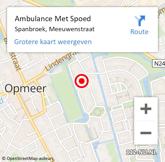 Locatie op kaart van de 112 melding: Ambulance Met Spoed Naar Spanbroek, Meeuwenstraat op 20 mei 2023 05:15