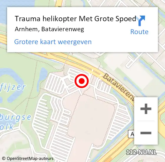 Locatie op kaart van de 112 melding: Trauma helikopter Met Grote Spoed Naar Arnhem, Batavierenweg op 20 mei 2023 05:44