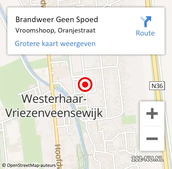 Locatie op kaart van de 112 melding: Brandweer Geen Spoed Naar Vroomshoop, Oranjestraat op 20 mei 2023 07:01