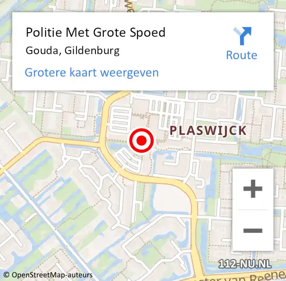 Locatie op kaart van de 112 melding: Politie Met Grote Spoed Naar Gouda, Gildenburg op 20 mei 2023 07:16