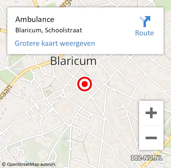 Locatie op kaart van de 112 melding: Ambulance Blaricum, Schoolstraat op 26 augustus 2014 04:45