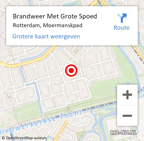 Locatie op kaart van de 112 melding: Brandweer Met Grote Spoed Naar Rotterdam, Moermanskpad op 20 mei 2023 09:35