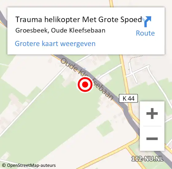Locatie op kaart van de 112 melding: Trauma helikopter Met Grote Spoed Naar Groesbeek, Oude Kleefsebaan op 20 mei 2023 09:36