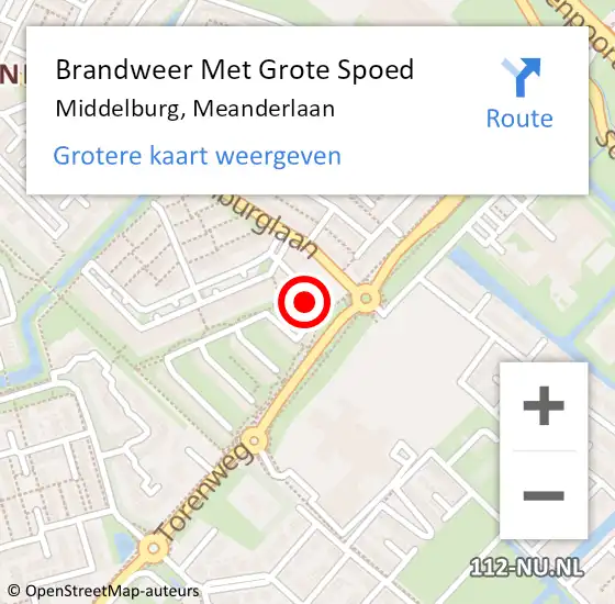 Locatie op kaart van de 112 melding: Brandweer Met Grote Spoed Naar Middelburg, Meanderlaan op 20 mei 2023 09:49