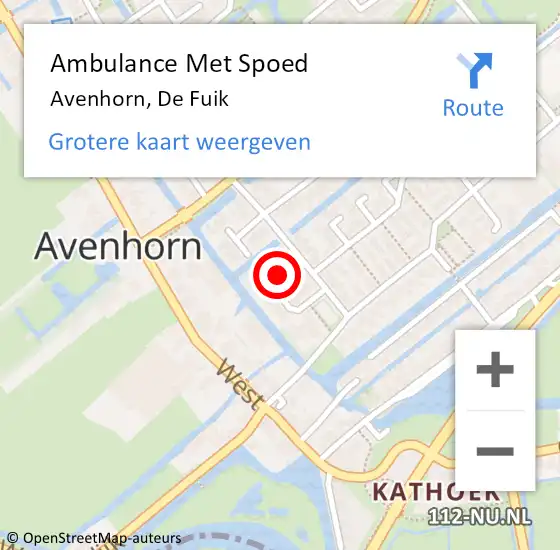 Locatie op kaart van de 112 melding: Ambulance Met Spoed Naar Avenhorn, De Fuik op 20 mei 2023 10:47