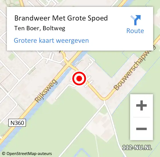 Locatie op kaart van de 112 melding: Brandweer Met Grote Spoed Naar Ten Boer, Boltweg op 20 mei 2023 11:11