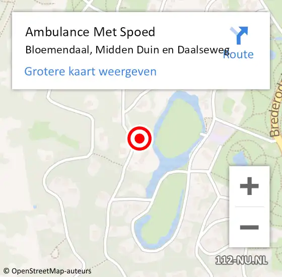 Locatie op kaart van de 112 melding: Ambulance Met Spoed Naar Bloemendaal, Midden Duin en Daalseweg op 20 mei 2023 11:18