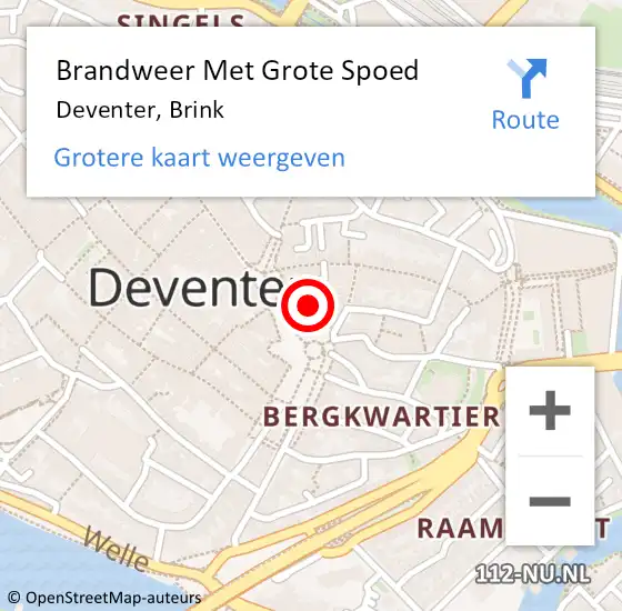 Locatie op kaart van de 112 melding: Brandweer Met Grote Spoed Naar Deventer, Brink op 20 mei 2023 12:27