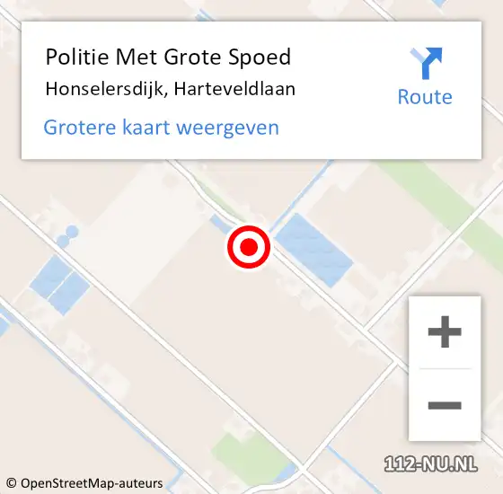 Locatie op kaart van de 112 melding: Politie Met Grote Spoed Naar Honselersdijk, Harteveldlaan op 20 mei 2023 12:38