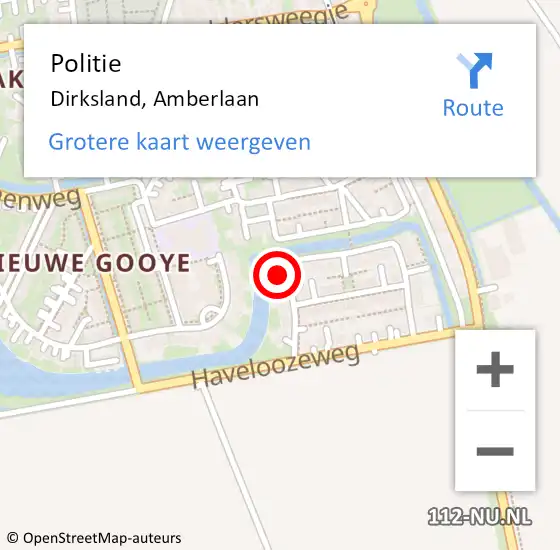 Locatie op kaart van de 112 melding: Politie Dirksland, Amberlaan op 20 mei 2023 12:38