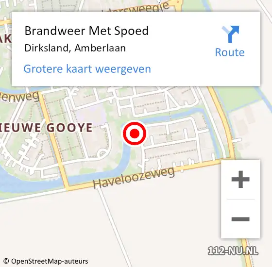 Locatie op kaart van de 112 melding: Brandweer Met Spoed Naar Dirksland, Amberlaan op 20 mei 2023 12:39