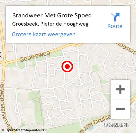 Locatie op kaart van de 112 melding: Brandweer Met Grote Spoed Naar Groesbeek, Pieter de Hooghweg op 20 mei 2023 12:46