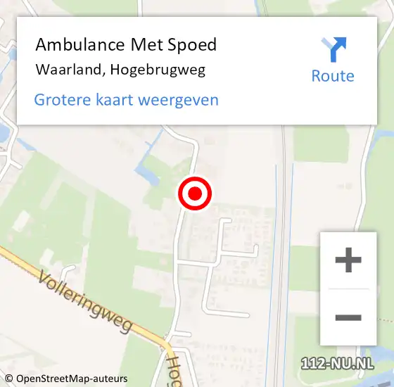 Locatie op kaart van de 112 melding: Ambulance Met Spoed Naar Waarland, Hogebrugweg op 20 mei 2023 13:32