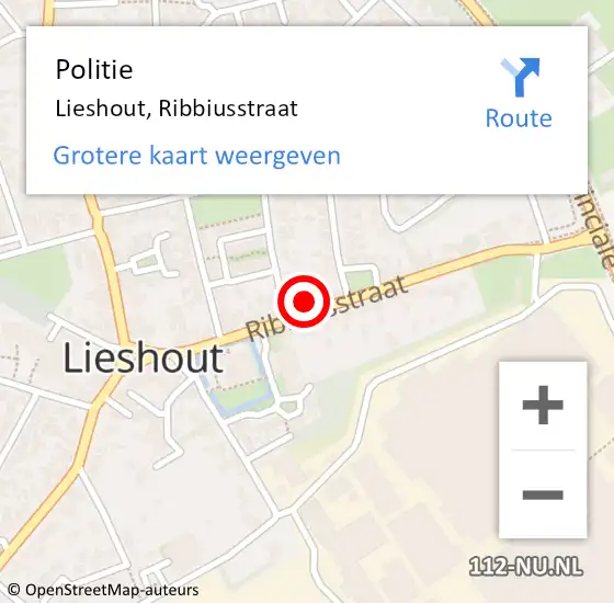 Locatie op kaart van de 112 melding: Politie Lieshout, Ribbiusstraat op 20 mei 2023 13:58