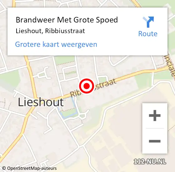 Locatie op kaart van de 112 melding: Brandweer Met Grote Spoed Naar Lieshout, Ribbiusstraat op 20 mei 2023 13:59