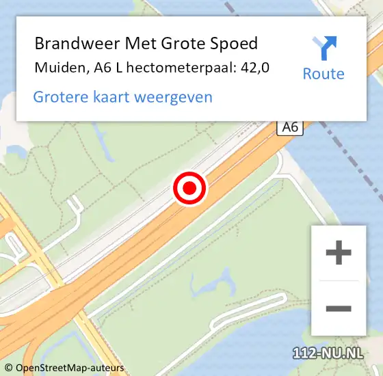 Locatie op kaart van de 112 melding: Brandweer Met Grote Spoed Naar Muiden, A6 L hectometerpaal: 42,0 op 26 augustus 2014 06:41