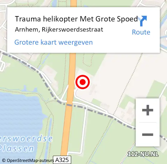 Locatie op kaart van de 112 melding: Trauma helikopter Met Grote Spoed Naar Arnhem, Rijkerswoerdsestraat op 20 mei 2023 14:09