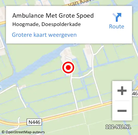 Locatie op kaart van de 112 melding: Ambulance Met Grote Spoed Naar Hoogmade, Doespolderkade op 20 mei 2023 14:21