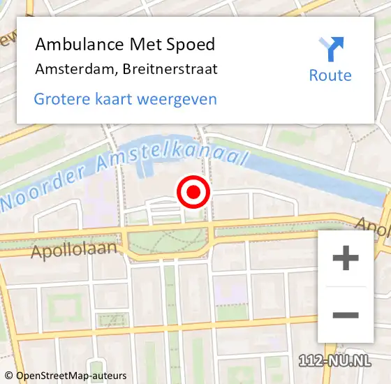 Locatie op kaart van de 112 melding: Ambulance Met Spoed Naar Amsterdam, Breitnerstraat op 20 mei 2023 14:54