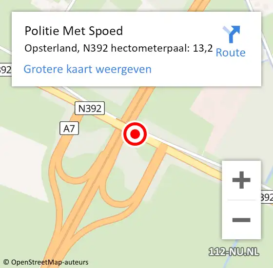 Locatie op kaart van de 112 melding: Politie Met Spoed Naar Opsterland, N392 hectometerpaal: 13,2 op 20 mei 2023 14:58