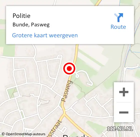 Locatie op kaart van de 112 melding: Politie Bunde, Pasweg op 20 mei 2023 15:41