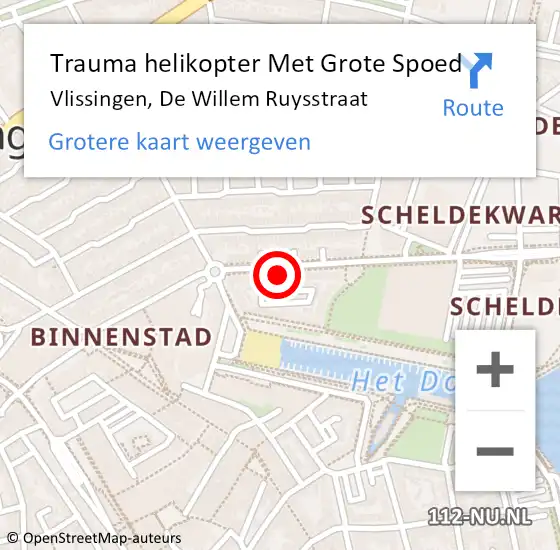 Locatie op kaart van de 112 melding: Trauma helikopter Met Grote Spoed Naar Vlissingen, De Willem Ruysstraat op 20 mei 2023 15:45