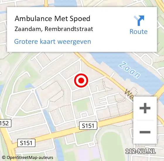 Locatie op kaart van de 112 melding: Ambulance Met Spoed Naar Zaandam, Rembrandtstraat op 20 mei 2023 15:47