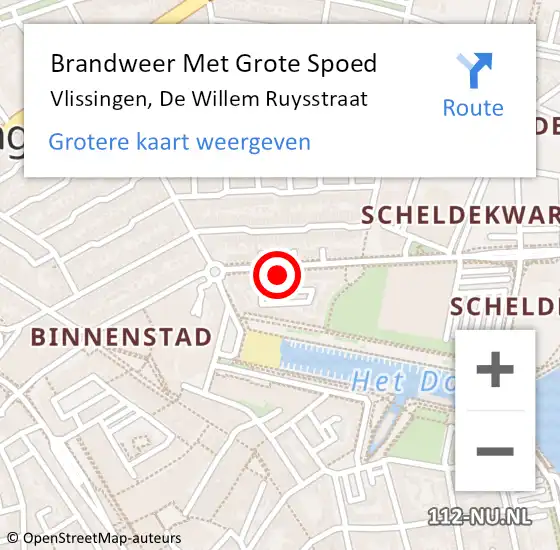 Locatie op kaart van de 112 melding: Brandweer Met Grote Spoed Naar Vlissingen, De Willem Ruysstraat op 20 mei 2023 15:50