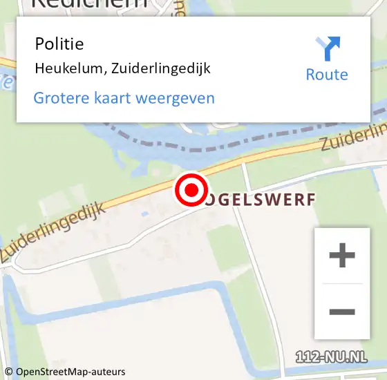 Locatie op kaart van de 112 melding: Politie Heukelum, Zuiderlingedijk op 20 mei 2023 15:52
